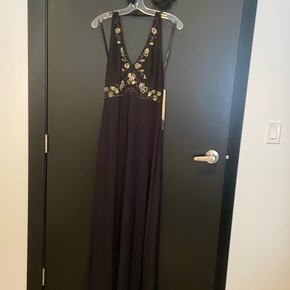 Fiesta Black Embellished Halter Maxi Gown